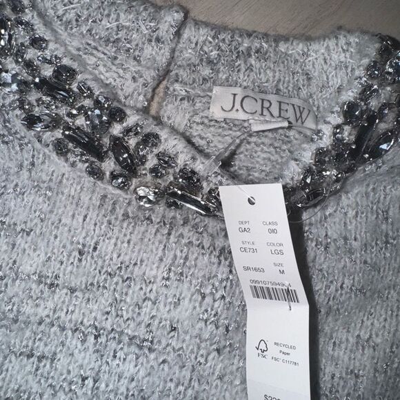 NWT Jcrew Embellished pullover sweater with rhinestone collar and sparkle knit M - Picture 11 of 12